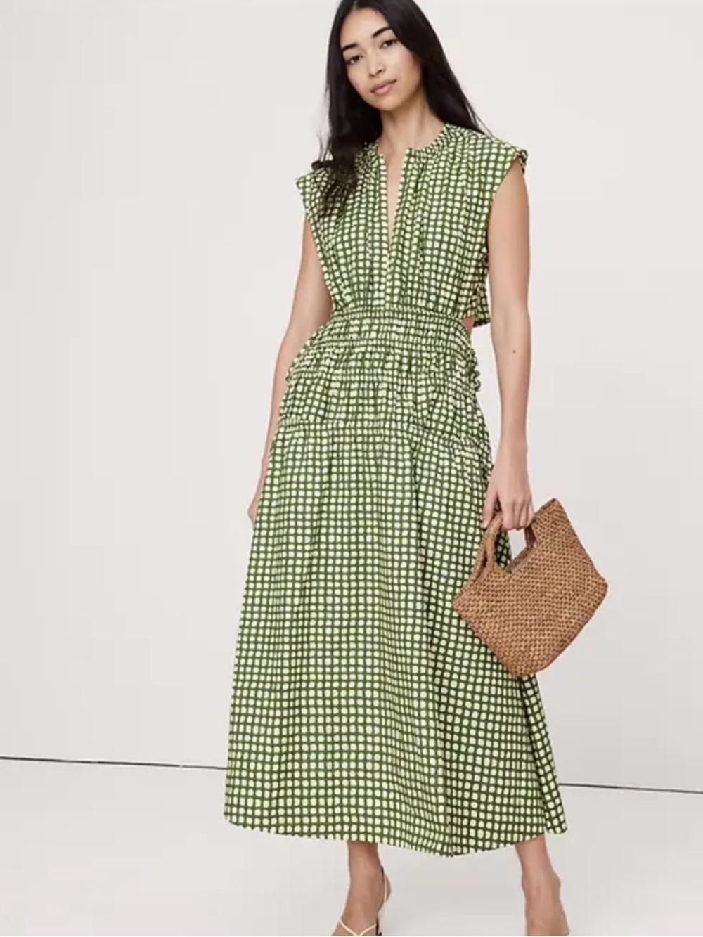 Banana Republic Green and White Gingham Maxi Dress